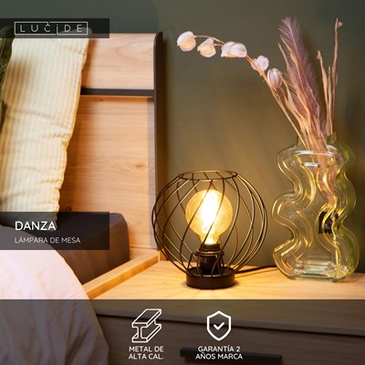 Lucide DANZA - Lámpara de mesa - Ø 25 cm - 1xE27 - Negro